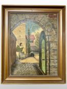 Danish school : View through an archway, oil on canvas, 31cm x 41cm.