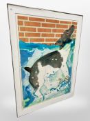 Erik Hagen : Abstract dog figure, colour print, signed in pencil, 102cm x 140cm.
