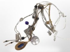 Six assorted pendants and necklaces including Wedgwood Jasperware example, etc.