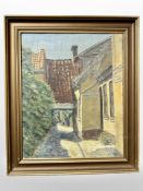 C Skousgaard : Pathway by a house, oil on canvas, 32cm x 39cm.