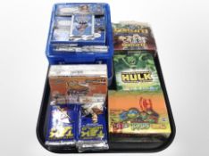 A tray of trading cards - Teenage Mutant Ninja Turtles, City of Heroes, The Hulk,