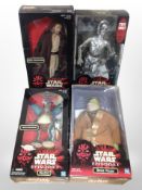 Four Hasbro Star Wars Episode I figures, boxed.