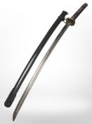 A Japanese NCO's katana in painted metal scabbard, overall length 96cm.