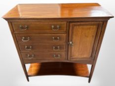 A Victorian mahogany and satin wood inlaid music cabinet,