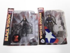 Two Diamond Select Toys Marvel figures, Black Widow and The Winter Soldier, boxed.