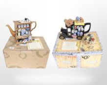 Two Ringtons collector's teapots, boxed with certificates, and a further preserve pot.