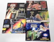 Five boxed Star Wars figures including Hasbro,