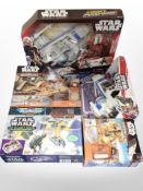 A group of five Hasbro Star Wars toys including Micro Machines, boxed.