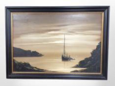 Continental School : Fishing boat in calm waters, oil on board,