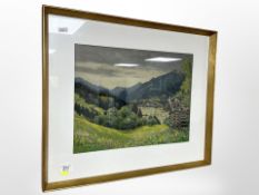 J Hellmann : Valley landscape, watercolour, 42cm x 32cm.