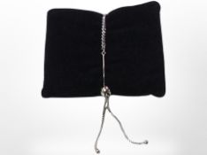 A Pandora silver tennis-style bracelet.