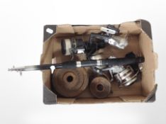 A Derco collapsible fishing rod, with reel, two further reels, spool of fishing line,