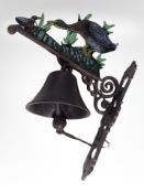 A cast-iron duck bell on bracket, length from wall 31cm.