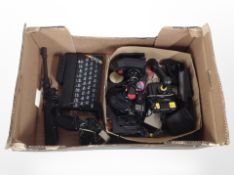 A quantity of gaming joy sticks, Sinclair ZX Spectrum keyboard,