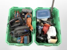 Two boxes of assorted power tools,