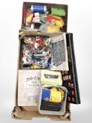 A box containing vintage Meccano, diecast vehicles, plastic figures, jigsaw, etc.