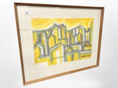 A continental watercolour drawing depicting buildings, Lundstrøm, 60cm x 42cm.