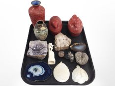 A Chinese cinnabar lacquer vase and two further trinket boxes in the form of ducks,