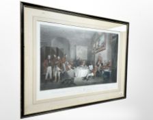 An antique engraving depicting the Melton Breakfast, 76cm x 54cm.