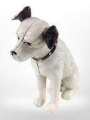 A cast-iron HMV dog money bank, height 25cm.