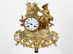 A 19th century French gilt metal figural mantel clock, striking on a bell, with pendulum and key,