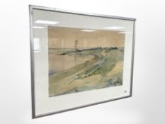 Danish school : Windmill by a coast, watercolour, 43cm x 31cm.