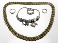 A heavy gold-plated Cuban-style necklace, a 9ct gold band ring,