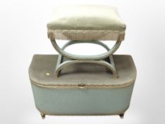 A gilt loom storage ottoman and an X-framed footstool