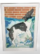 Erik Hagen : Abstract dog figure, colour print, signed in pencil, 102cm x 140cm.