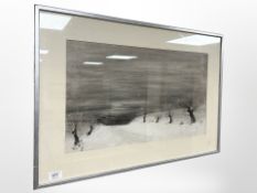 H P Carlsen : Snow on a track, colour chalks, 57cm x 33cm.