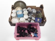 Two boxes containing Japanese export tea china, glassware, figurines, ornaments.