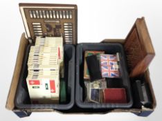 A box card gaming items including Auto Bridge, assorted cards,