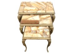 A nest of three brass and onyx tables (as found) CONDITION REPORT: Middle table with