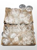 Two boxes of 20th-century drinking glasses, vases, bowls, etc.