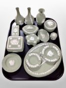 A group of Wedgwood green and white Jasperware.