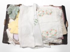 A box of assorted vintage linen.