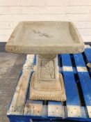 A concrete square bird bath, height 49cm.
