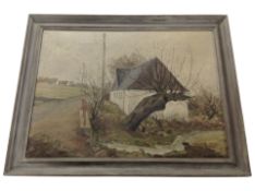 K Jensen : A Danish village, oil on canvas, dated 1948,