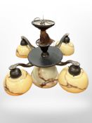 A 20th century continental patented marble glass pendant light fitting,