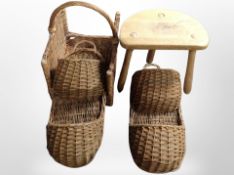 An oak tripod stool,