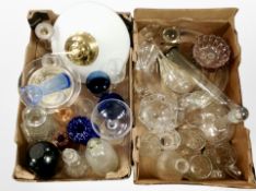 Two boxes of continental glass wares, including decanters, drinking glasses,