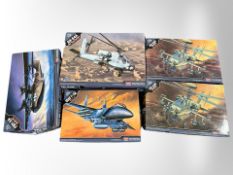 Five Academy Hobby Model kits, all military aircraft.