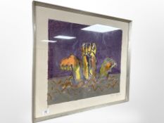 Danish school : Colour print depicting fists, indistinctly signed, numbered 148 of 300, 65cm x 56cm.