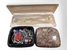 A Kashmir lacquered wooden box containing costume jewellery,