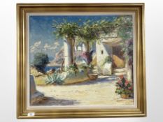 A Giraldo : Villa by a lake, oil on canvas, 60cm x 53cm.