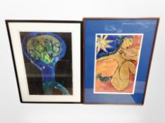 Contemporary school : two abstract oil on paper,