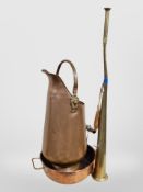 A 19th-century copper coal scuttle, a twin-handled cooking pot,