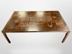 Rolf Middelboe & Gorm Lindum Christensen for Tranekær : A Danish teak mosaic-top rectangular coffee