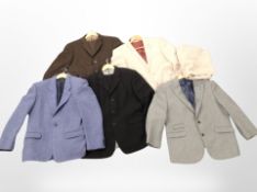 Three gents' blazers and two further blazers with matching trousers.