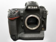 A Nikon D3 FX DSLR camera body, no battery, no charger,